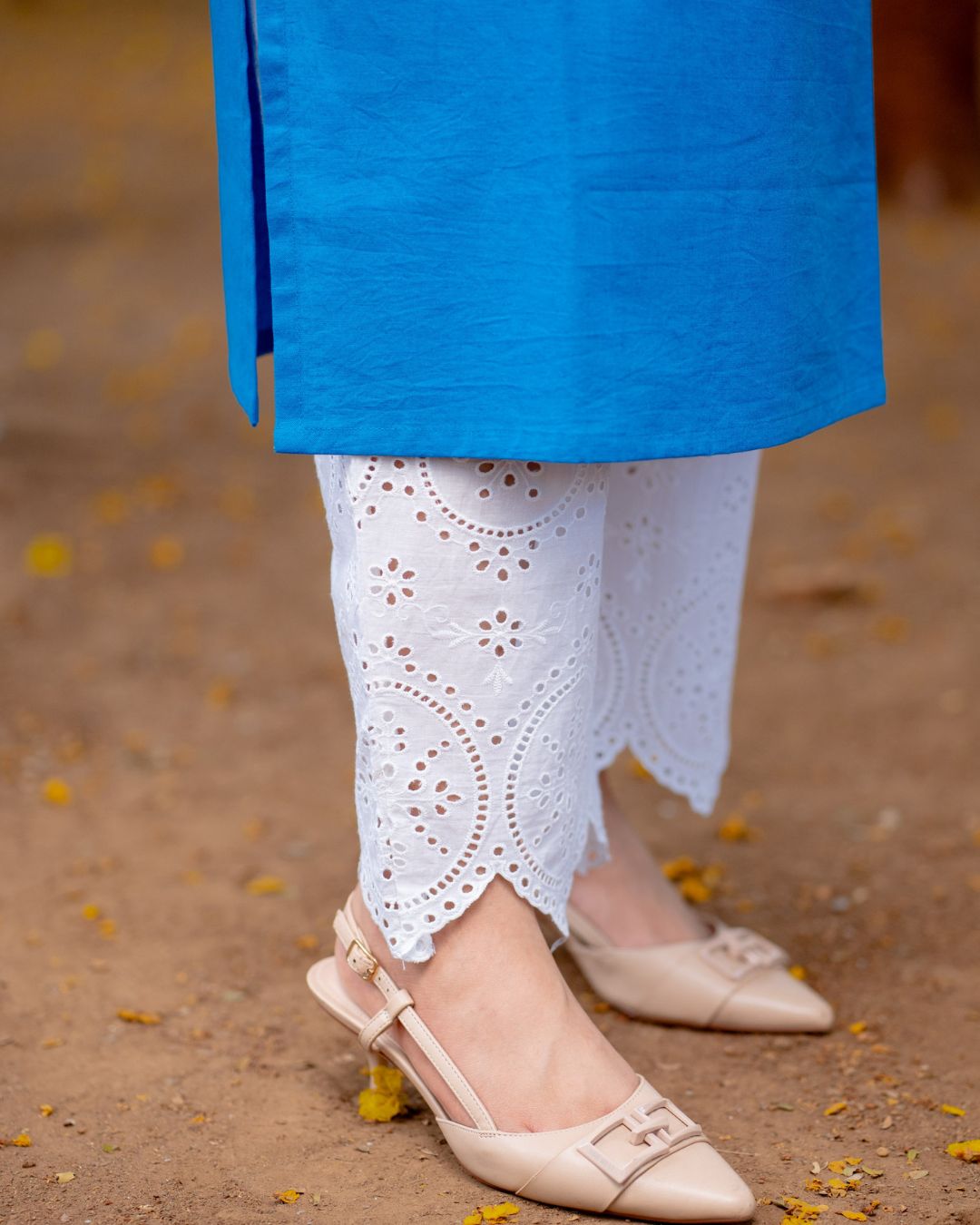 Ada Blue Cotton Linen Kurta with Lace Detailing