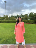 Noor Peach Cotton Linen Kurta