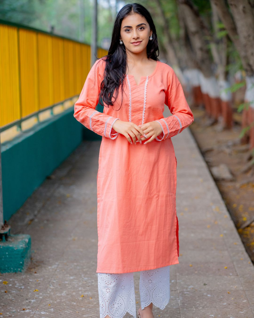 Noor Soft Peach Cotton Linen Kurta