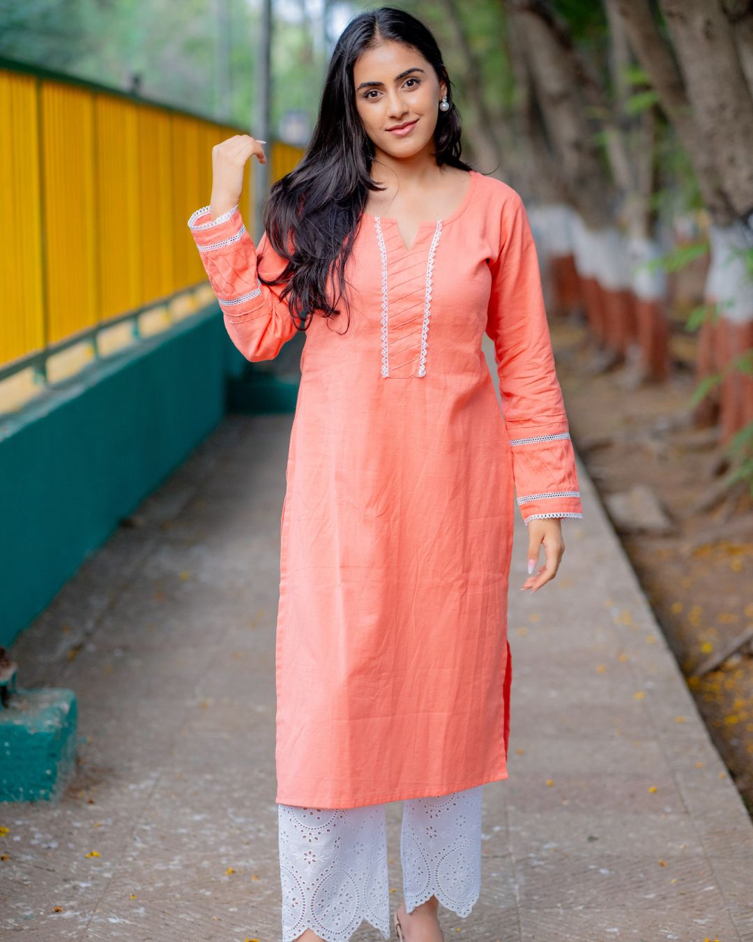 Noor Soft Peach Cotton Linen Kurta