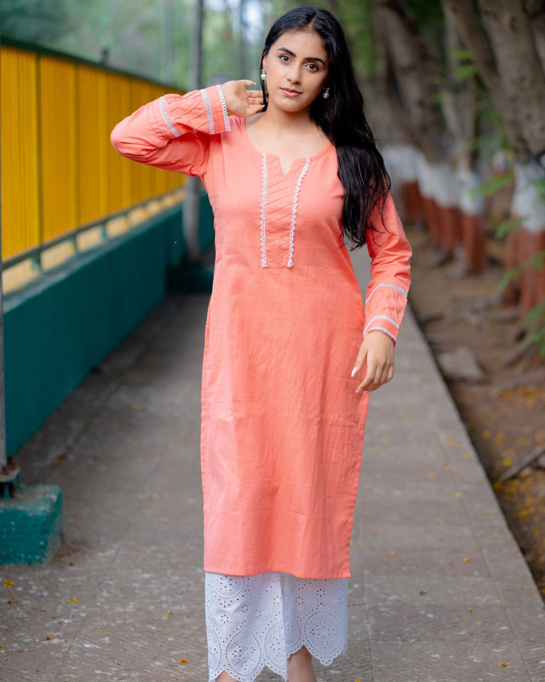 Noor Soft Peach Cotton Linen Kurta