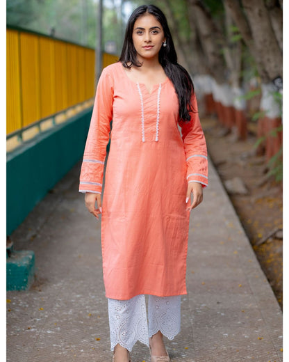 Noor Soft Peach Cotton Linen Kurta