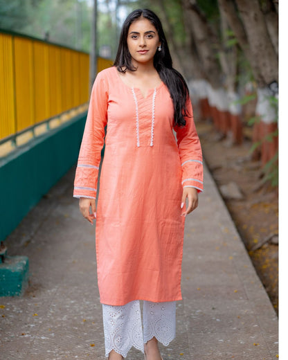 Noor Soft Peach Cotton Linen Kurta