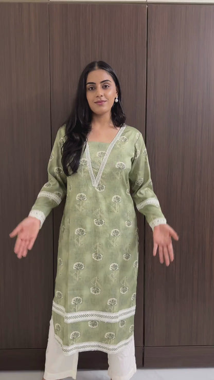Saha Sage Green Kurta with Lace Detailing