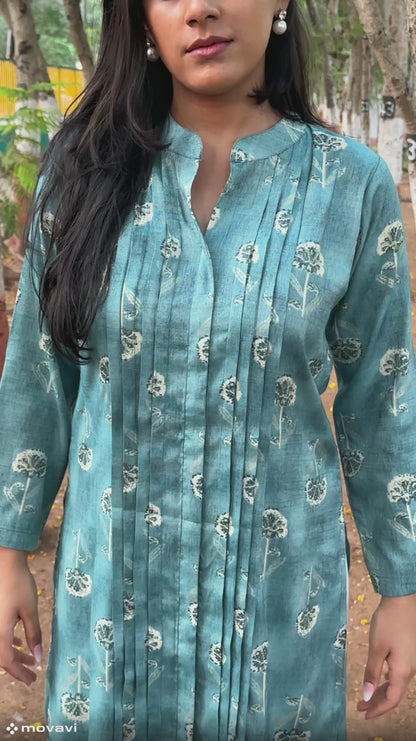 Ruh Teal Kurta with Floral Motifs