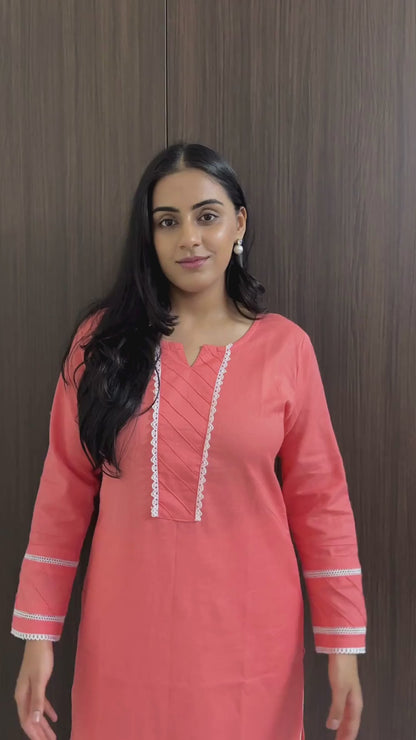 Noor Soft Peach Cotton Linen Kurta