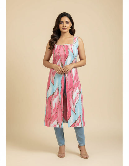Rangrez Pink & Blue Digital Print Kurta