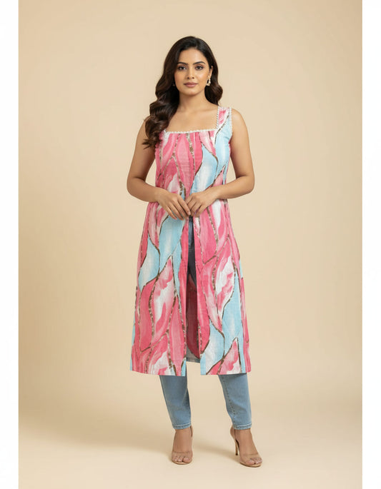 Rangrez Pink & Blue Digital Print Kurta