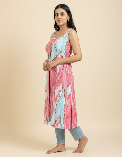 Rangrez Pink & Blue Digital Print Kurta
