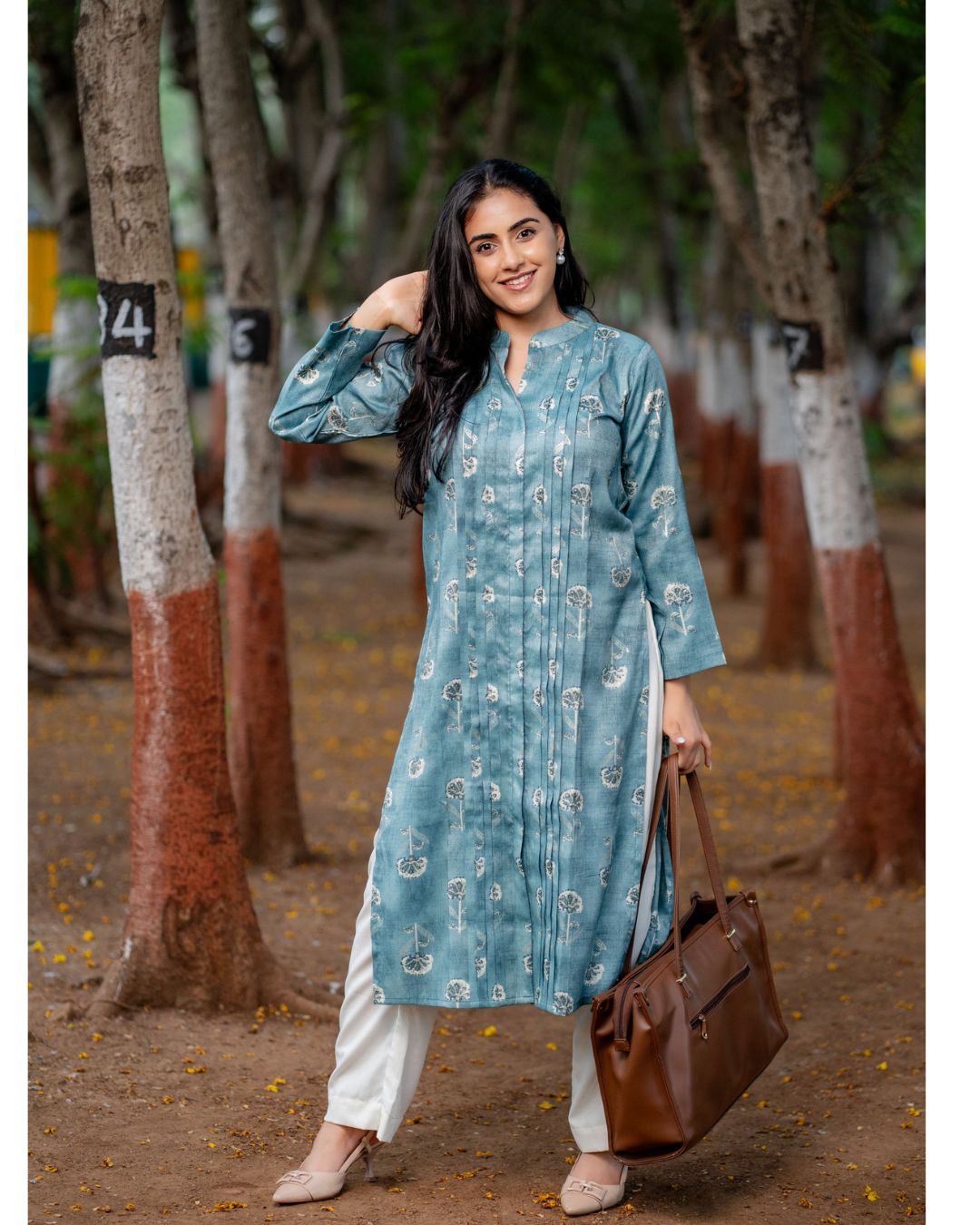 Ruh Teal Kurta with Floral Motifs