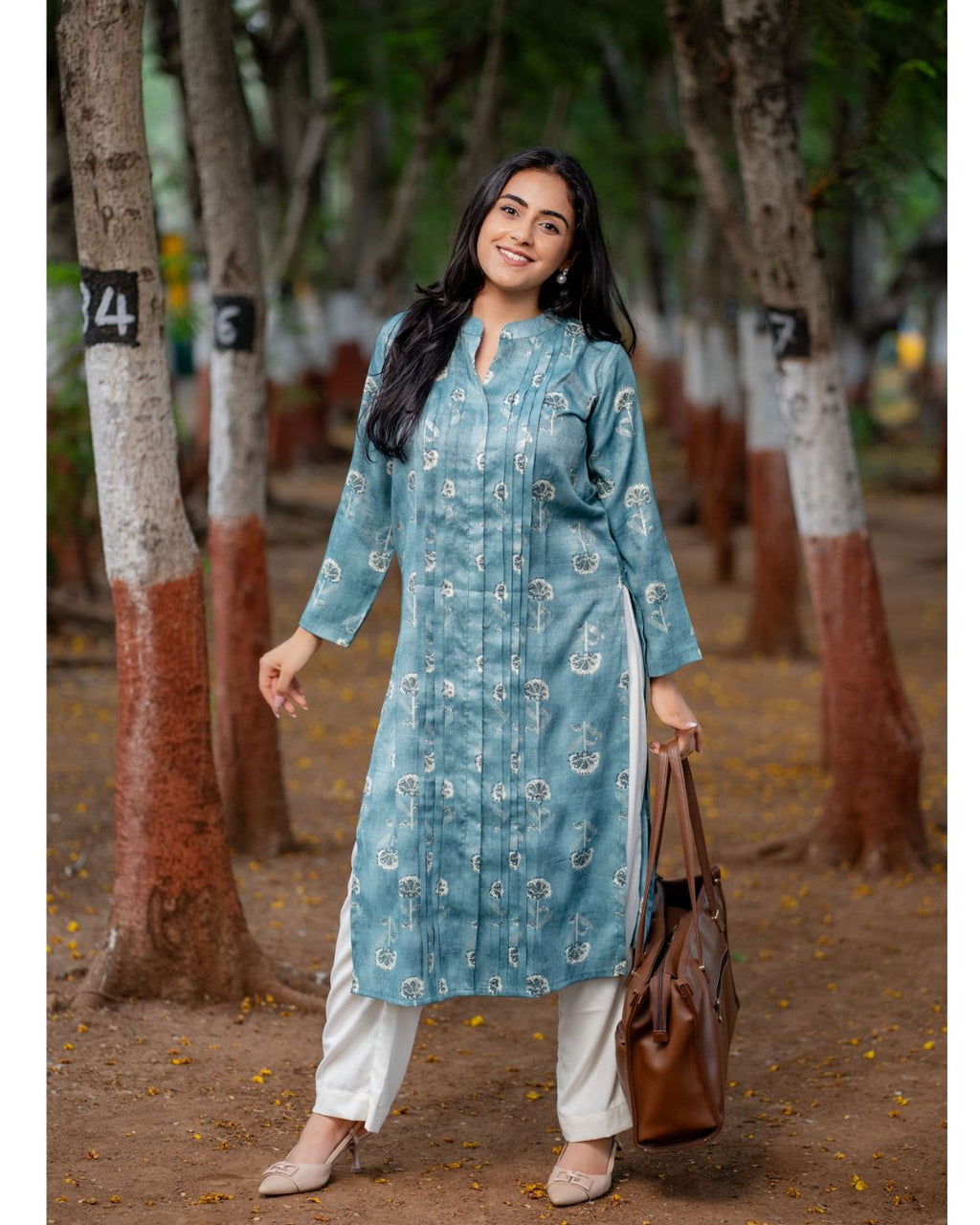 Ruh Teal Kurta with Floral Motifs