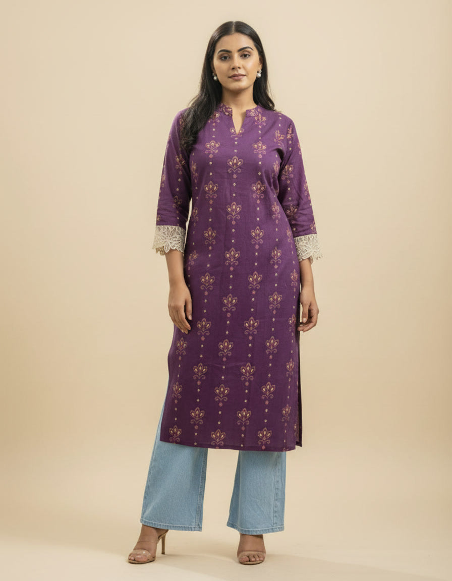 Saanjh Purple Digital Print Kurta