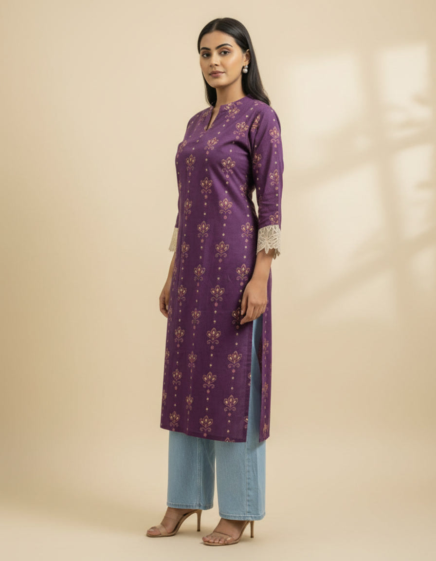 Saanjh Purple Digital Print Kurta