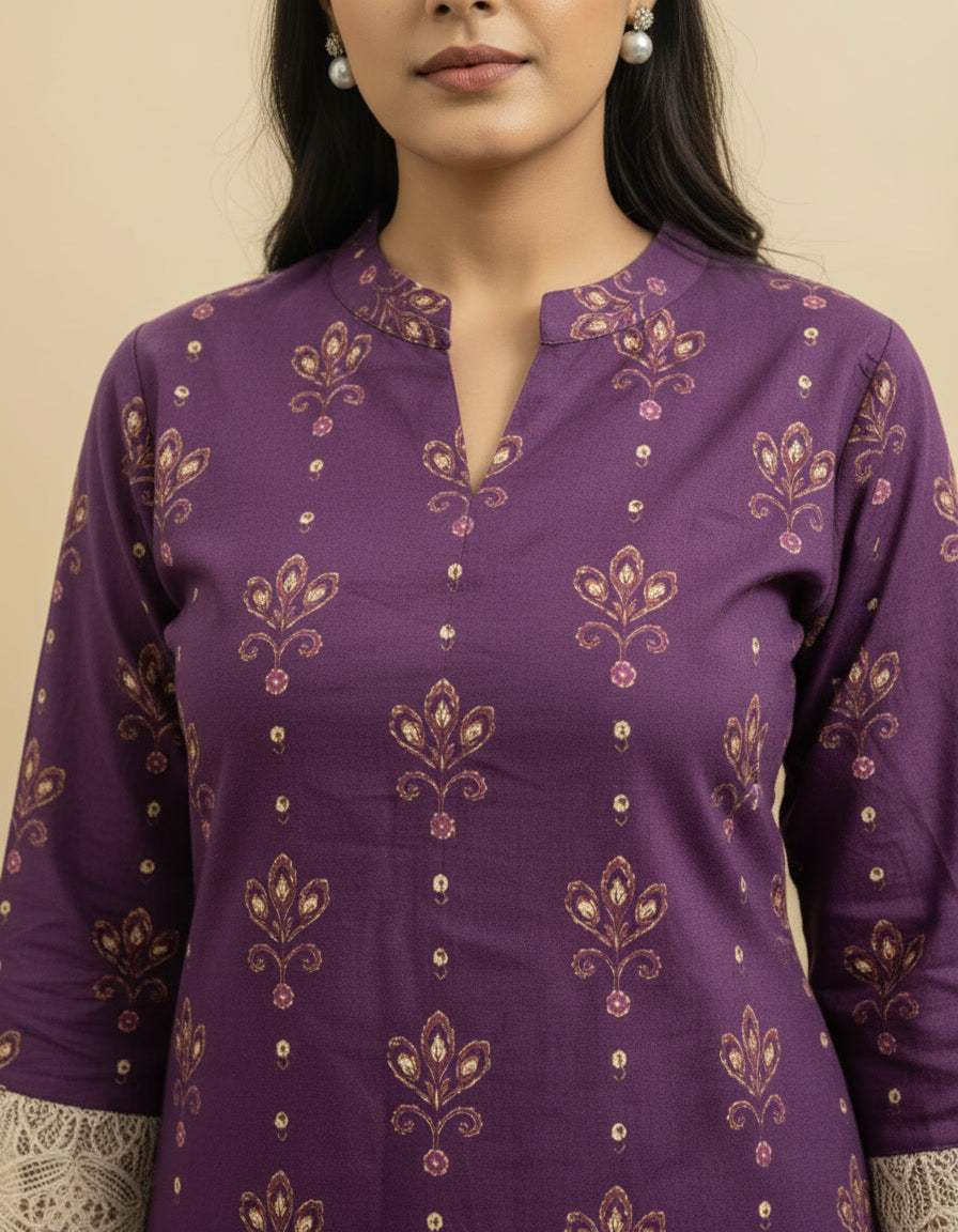 Saanjh Purple Digital Print Kurta