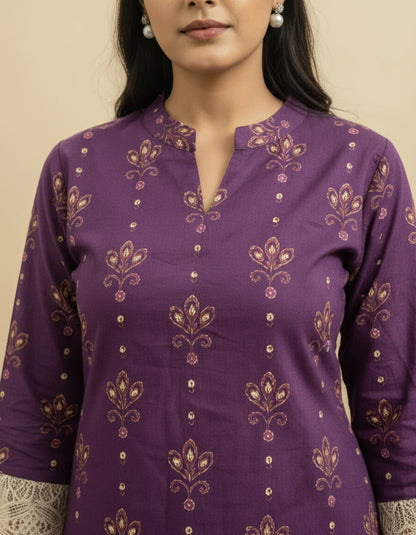 Saanjh Purple Digital Print Kurta