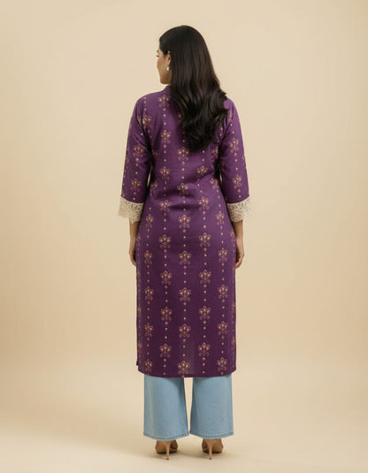 Saanjh Purple Digital Print Kurta