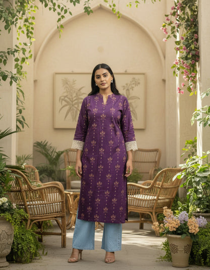 Saanjh Purple Digital Print Kurta