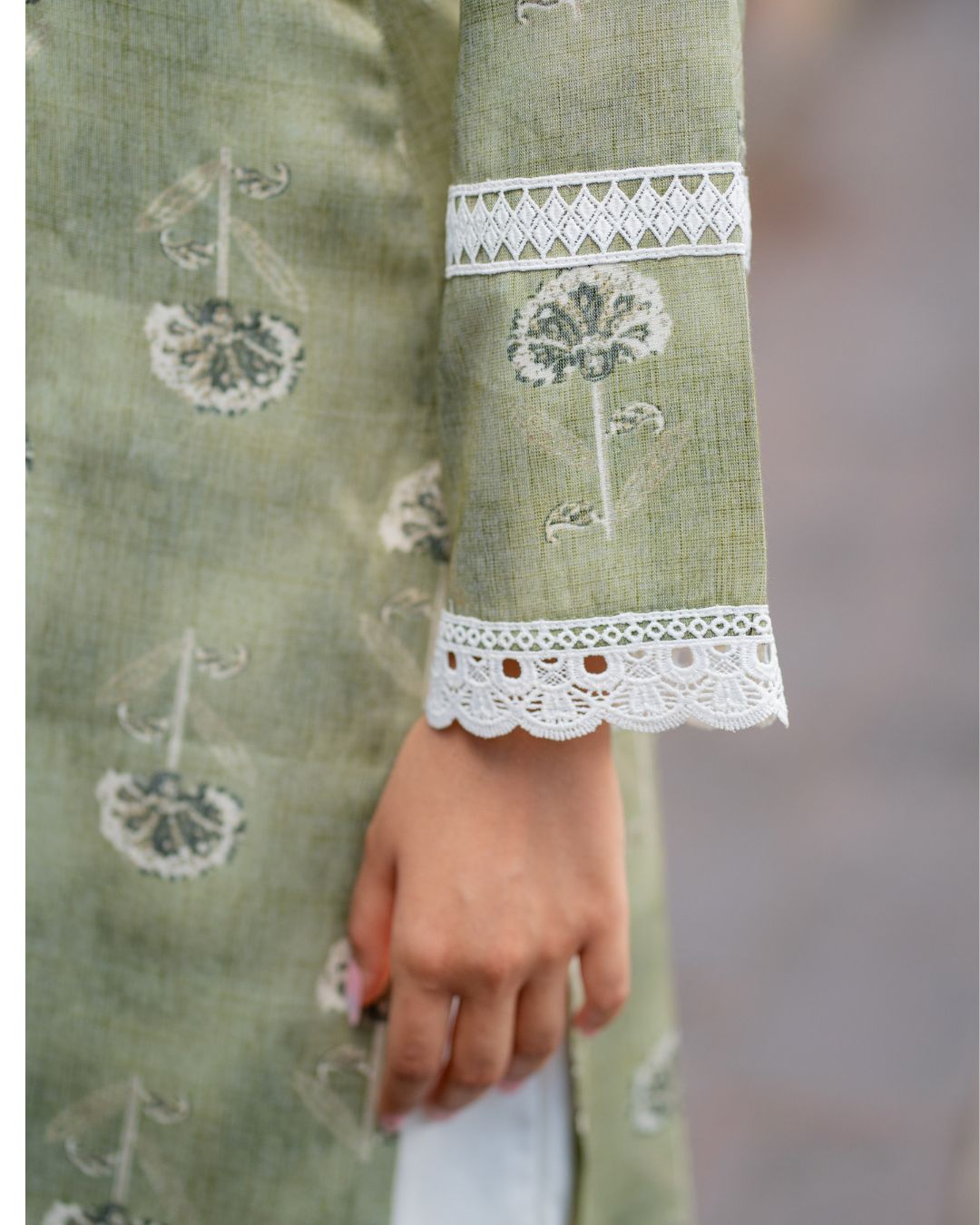 Saha Sage Green Kurta with Lace Detailing