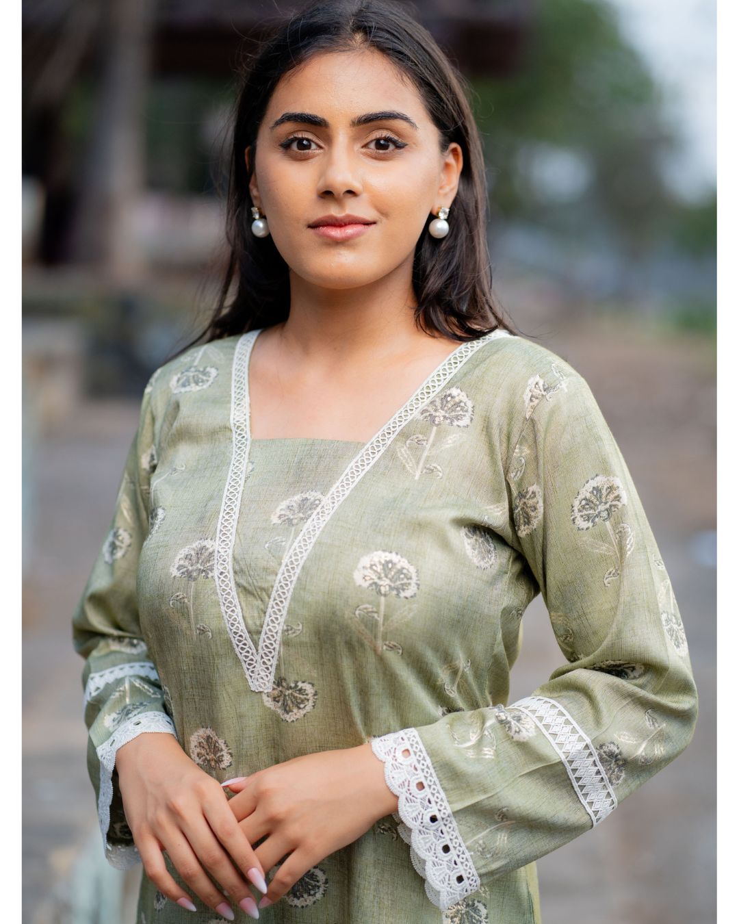 Saha Sage Green Kurta with Lace Detailing