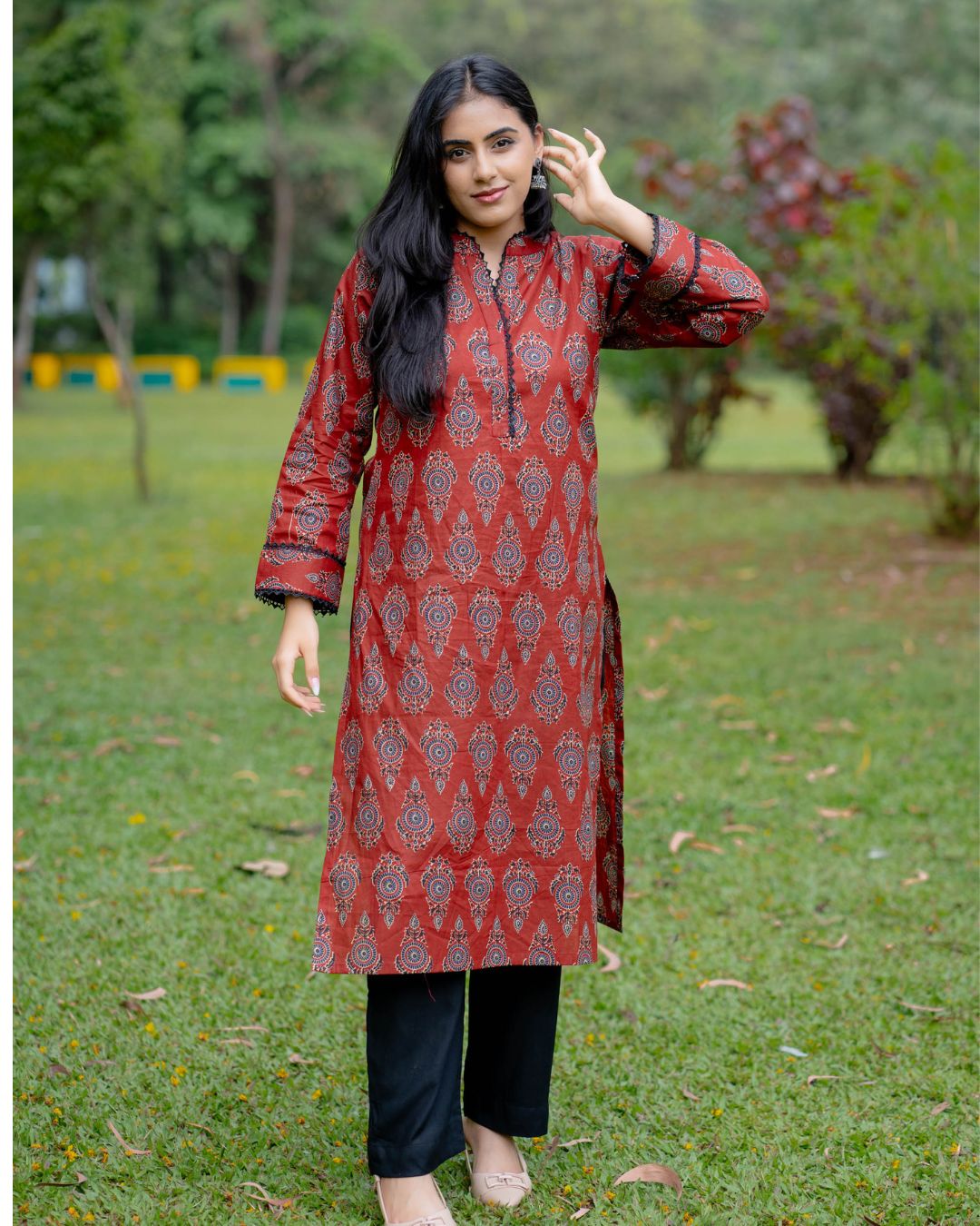 Zoya Maroon Ajrakh Kurta